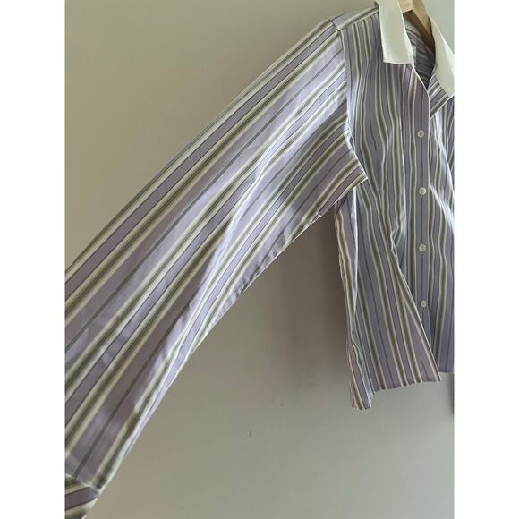Liz Claiborne Button Down Shirt Purple Stripes White Contrast Collar Size 8 JL - Picture 5 of 9